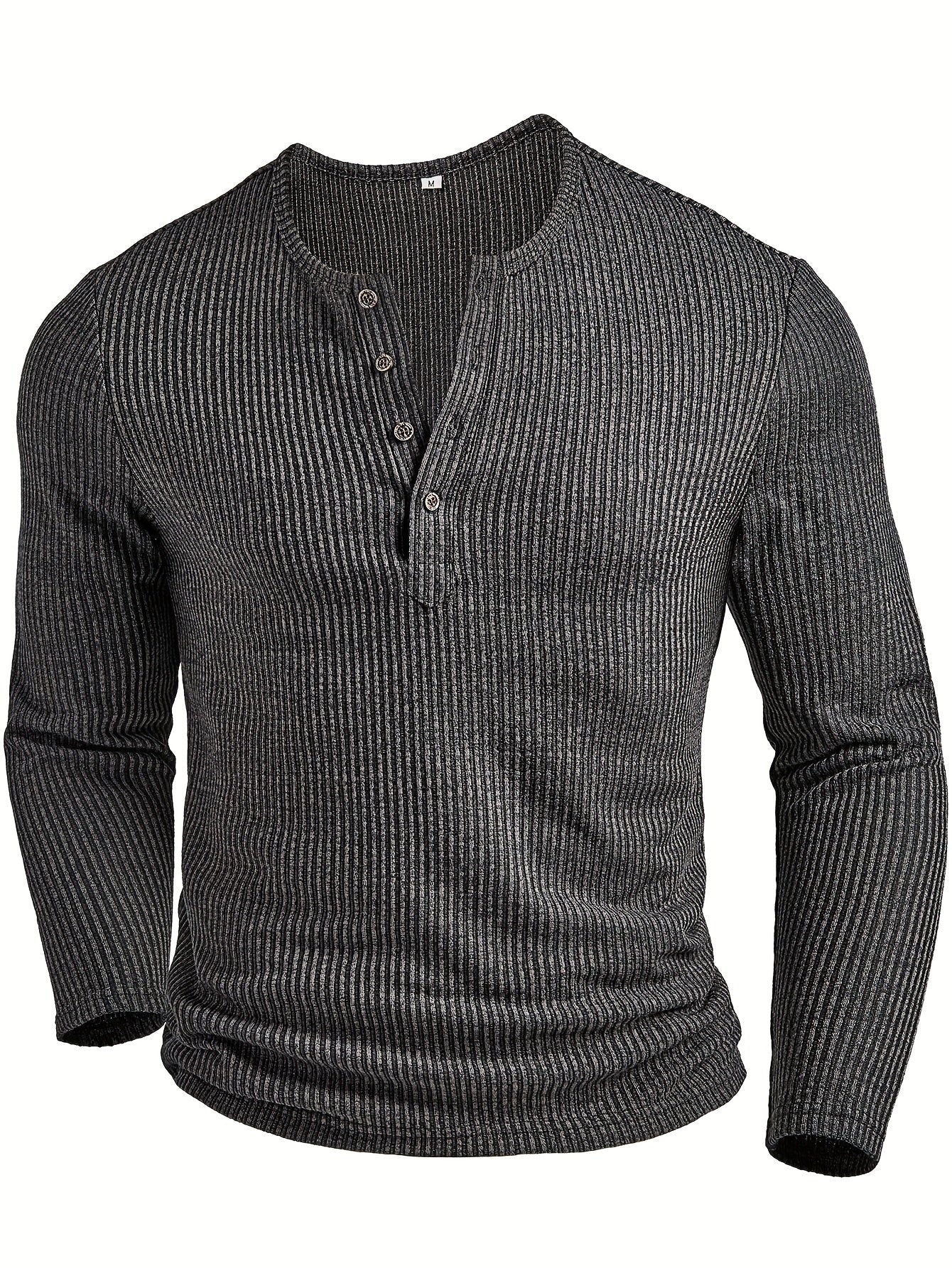 Men's Ribbed Henley with Round Neckline – view 6