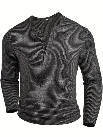 Men's Ribbed Henley with Round Neckline – view 6