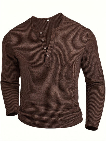 Men's Ribbed Henley with Round Neckline – view 7