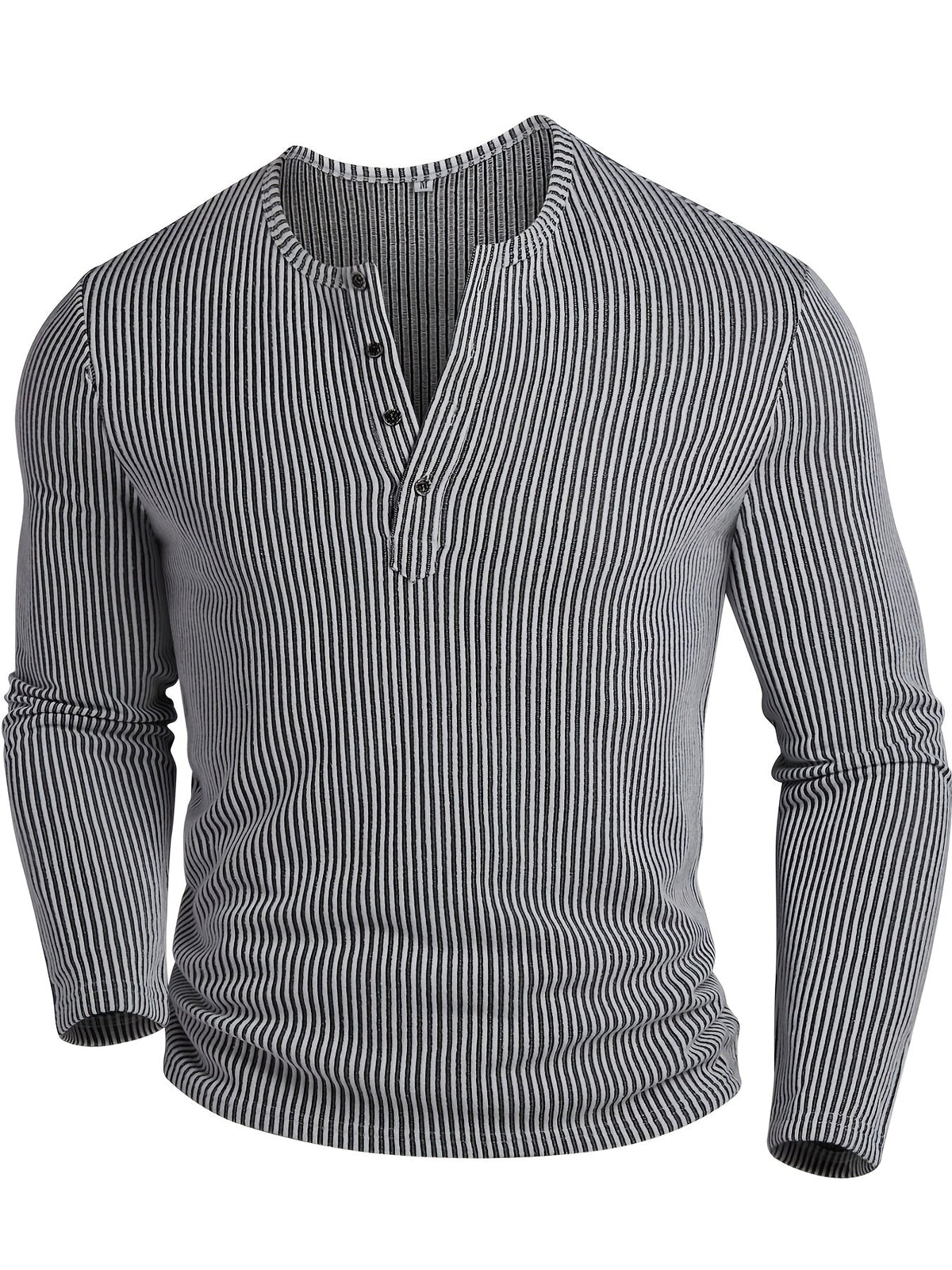 Men's Ribbed Henley with Round Neckline – view 8