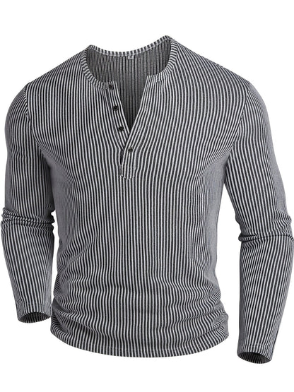 Men's Ribbed Henley with Round Neckline – view 8