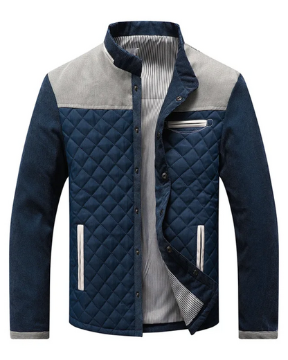 Men's quilted stand-collar jacket with corduroy trim in grey