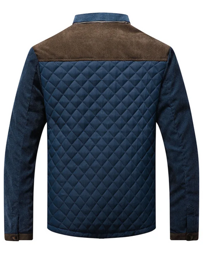 Men's quilted stand-collar jacket with corduroy trim in grey