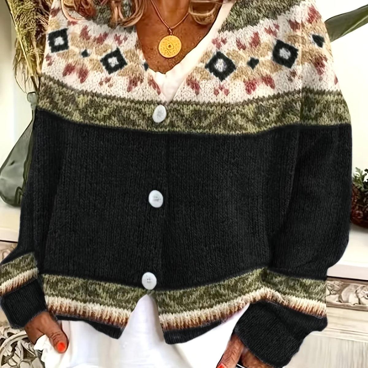 Harlow | Patterned Button-Front Cardigan 10