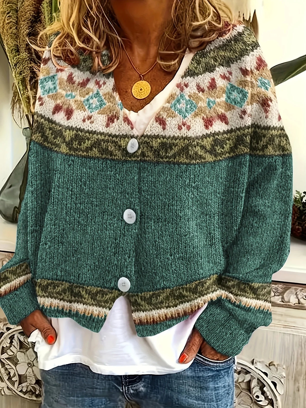 Women's Patterned Cardigan, Button-Front Winter Knit
