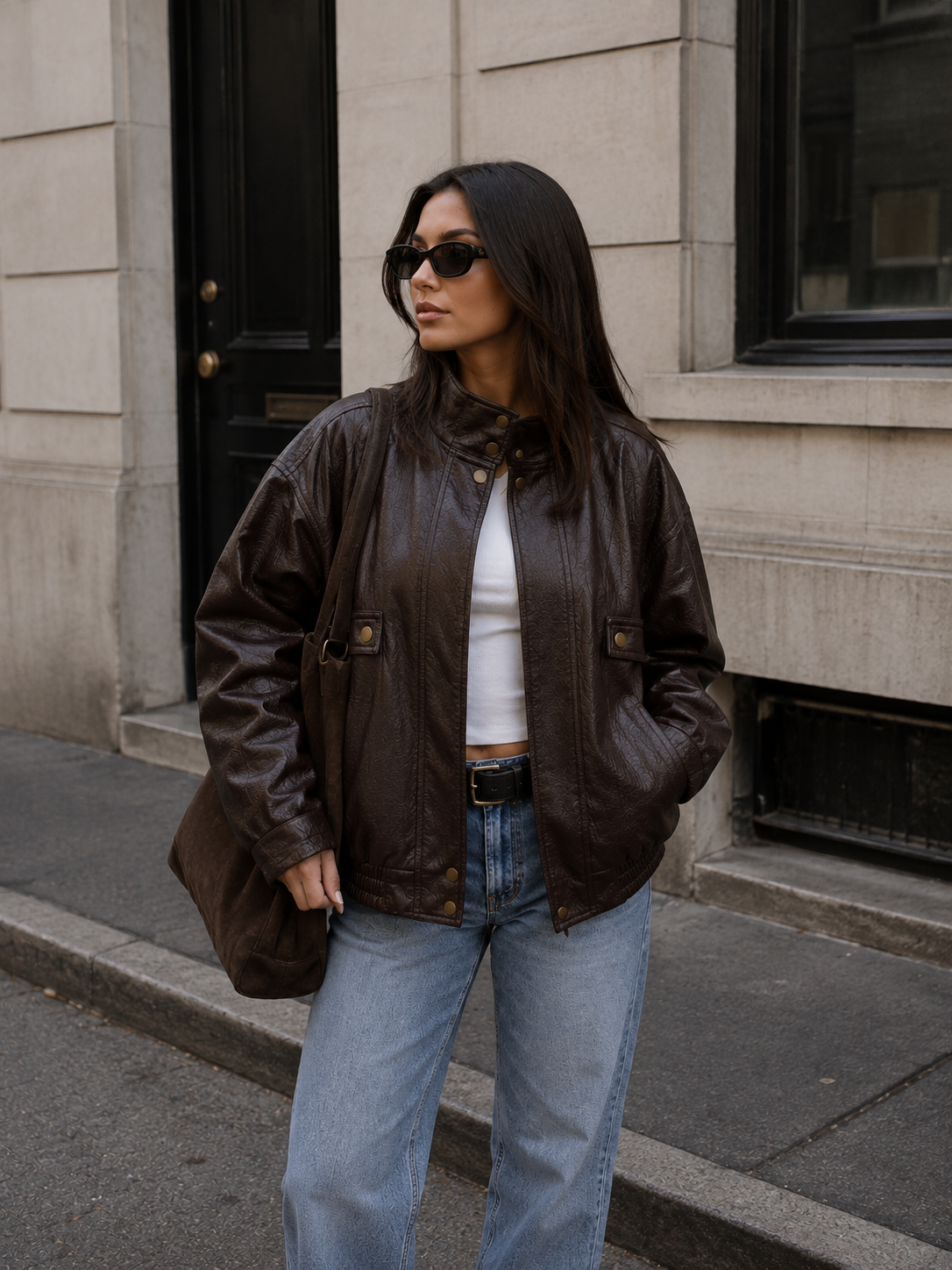 Dark Brown Turtleneck Jacket with Elasticated Waist and Pockets – view 4