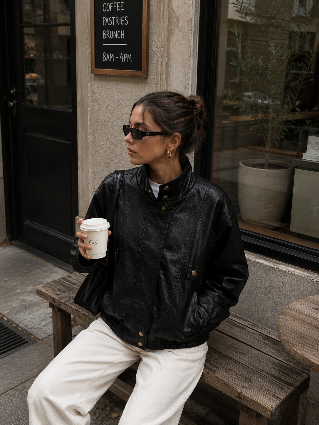 Black Turtleneck Jacket with Elasticated Waist and Pockets – view 4