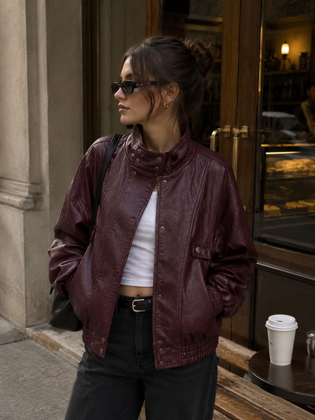 Cherry Turtleneck Jacket with Elasticated Waist and Pockets – view 2