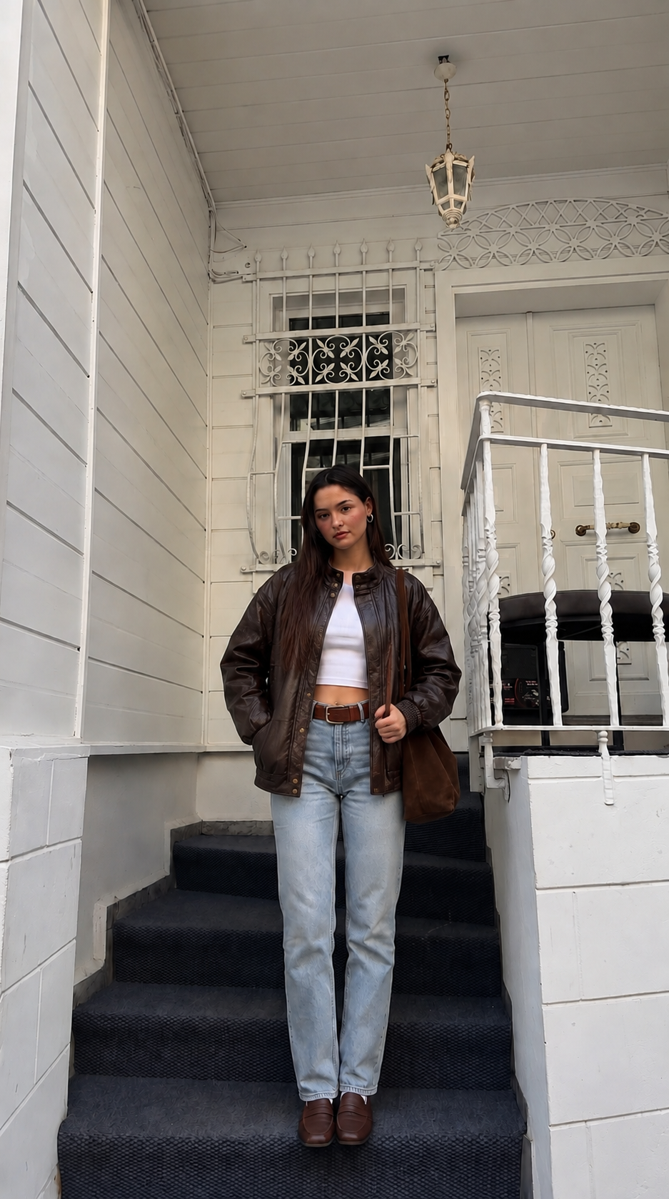 Dark Brown Turtleneck Jacket with Elasticated Waist and Pockets – view 2