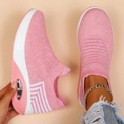 Women's pink wide toe box mesh walking shoes