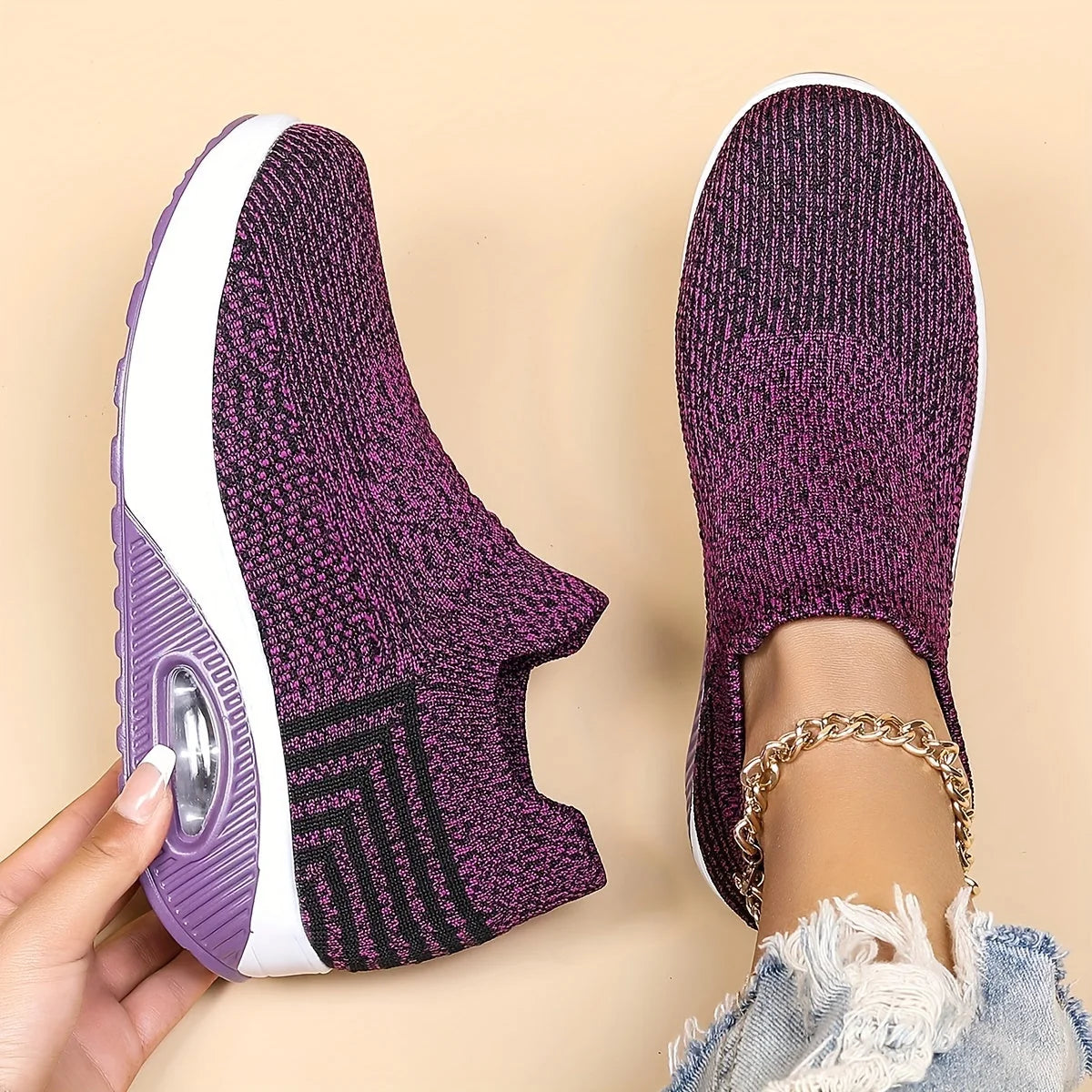 Women's purple wide toe box mesh walking shoes