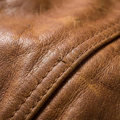 Anthony leather jacket worn, lifestyle shot