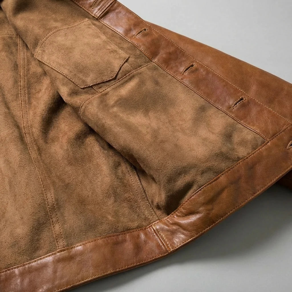 Anthony leather jacket, suede interior detail