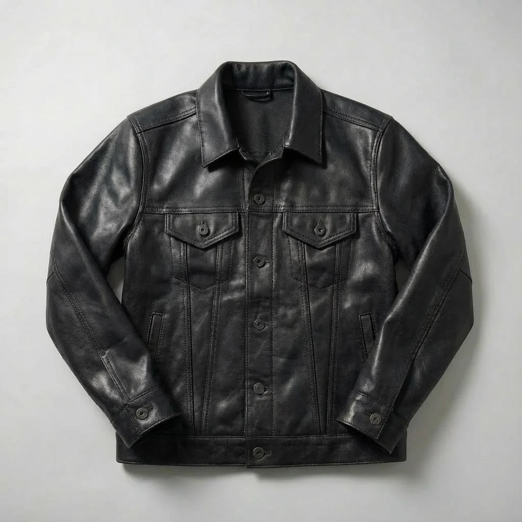 Anthony leather jacket, panel stitching detail