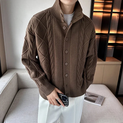 Men's coffee wool cardigan sweater
