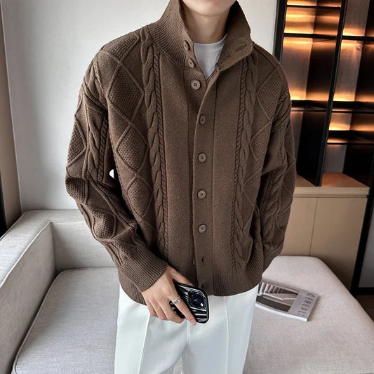 Men's coffee wool cardigan sweater
