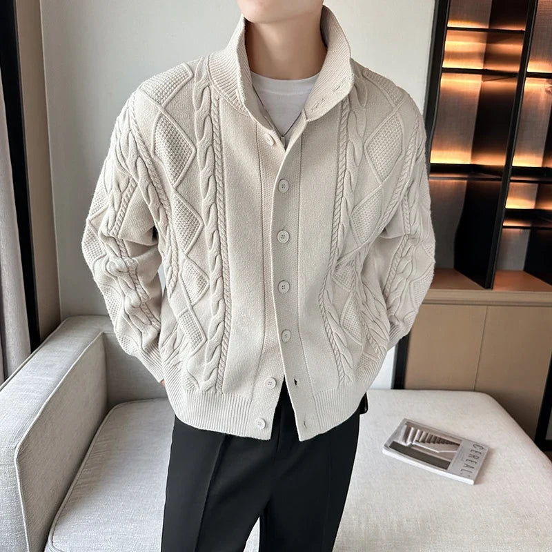 Men's beige wool cardigan sweater