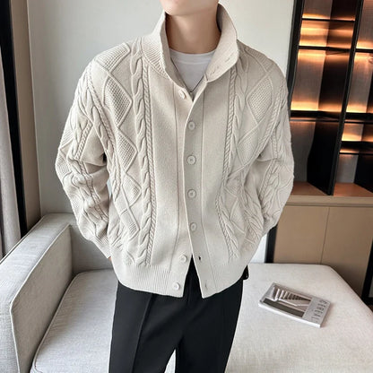 Men's beige wool cardigan sweater