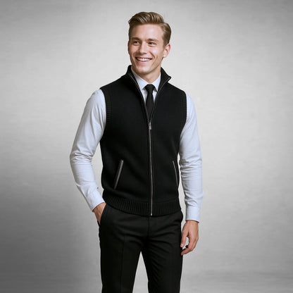 Gabriel lambswool gilet worn, lifestyle shot