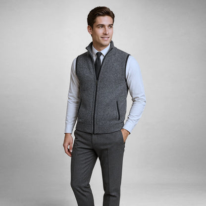 Gabriel lambswool gilet, fold-down collar detail