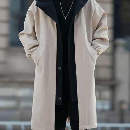 Apricot Hooded Longline Winter Coat with Layered Collar and Pockets