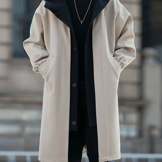 Apricot Hooded Longline Winter Coat with Layered Collar and Pockets
