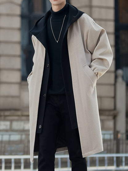 Hooded Longline Winter Coat with Layered Collar and Pockets – view 4