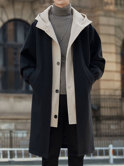 Hooded Longline Winter Coat with Layered Collar and Pockets – view 5