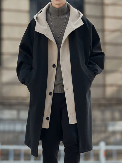Hooded Longline Winter Coat with Layered Collar and Pockets – view 6