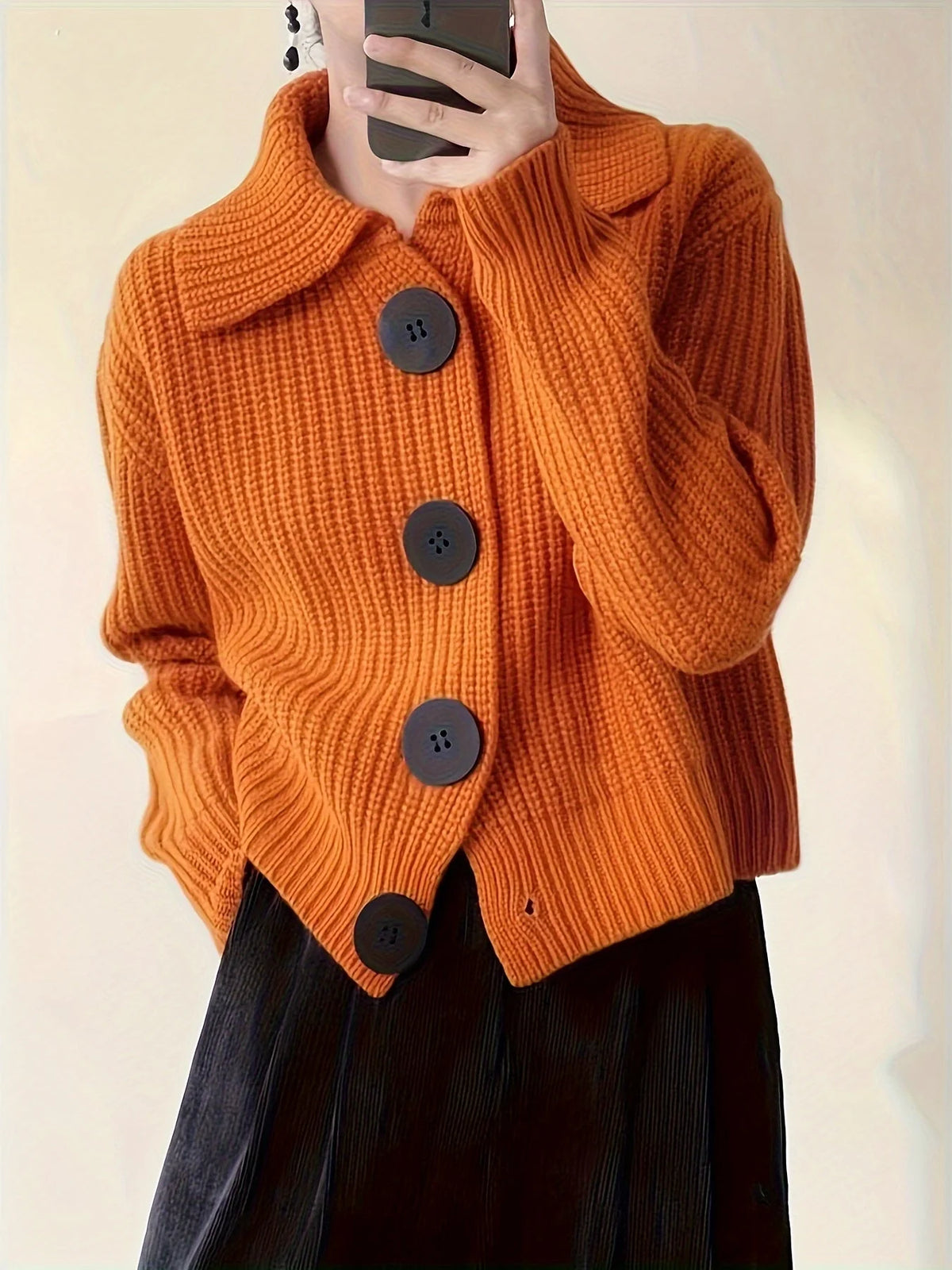 Women's orange textured knit sweater jacket