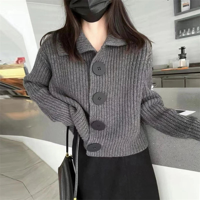 Women's gray textured knit sweater jacket