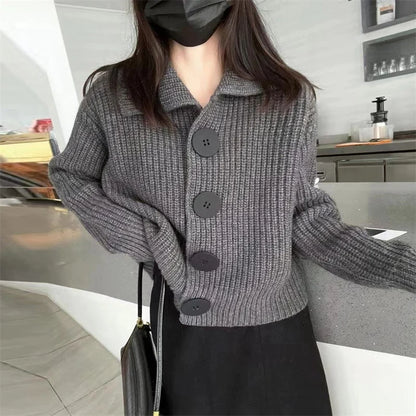 Women's gray textured knit sweater jacket