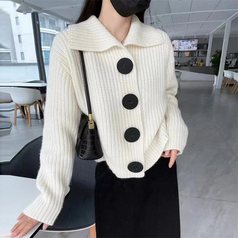Women's beige textured knit sweater jacket