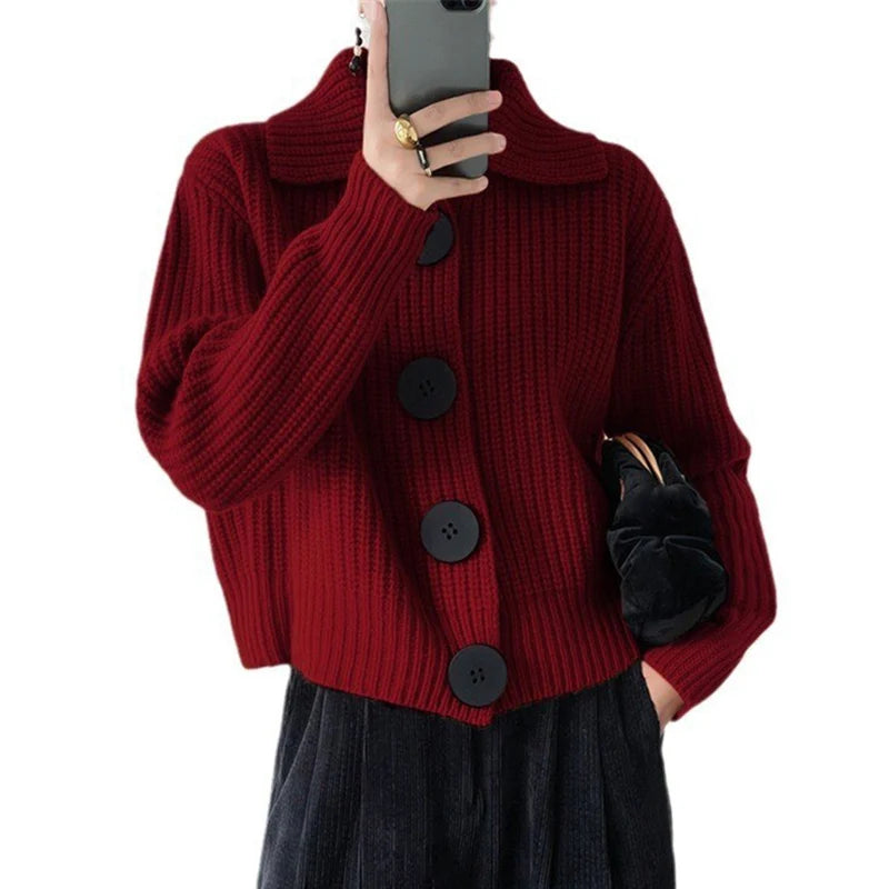 Women's red textured knit sweater jacket