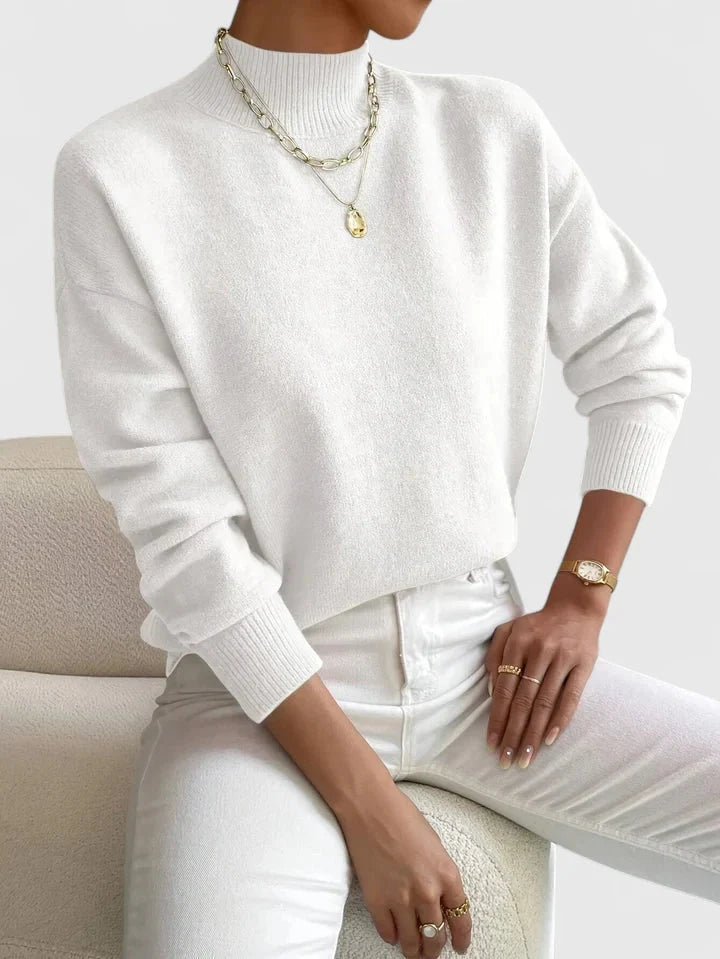 Women's white turtleneck sweater