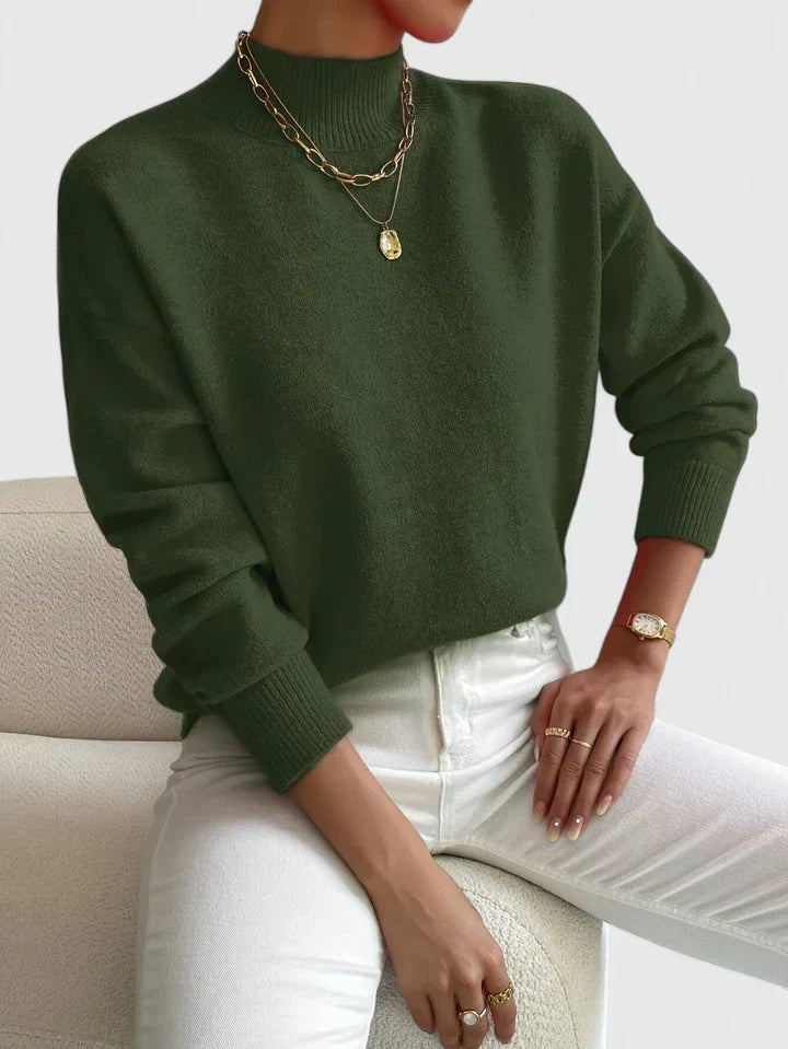 Women's green turtleneck sweater