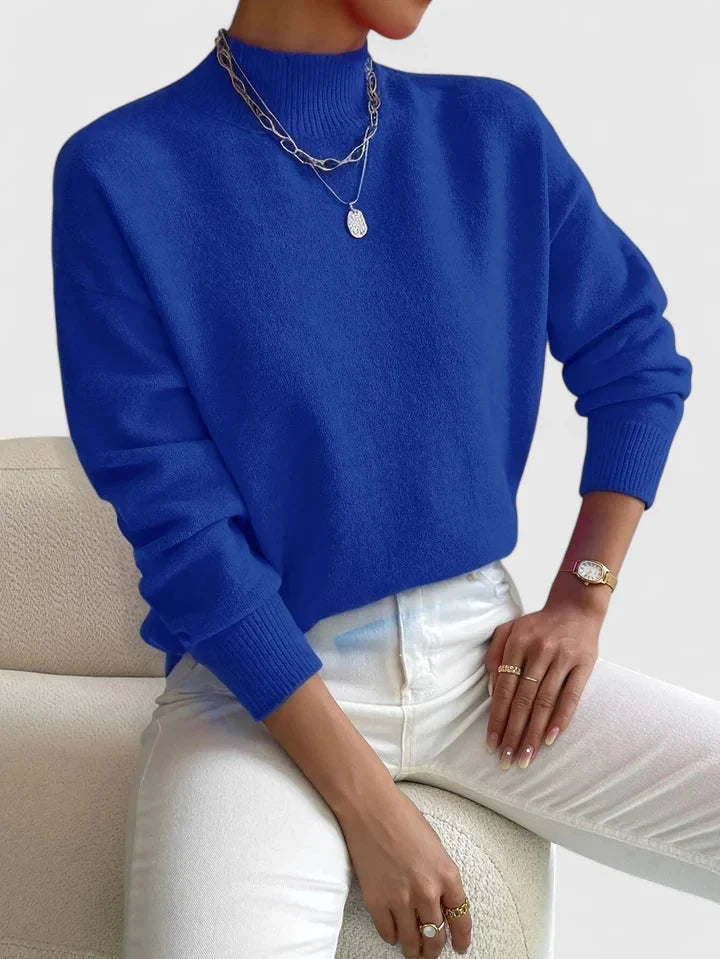 Women's blue turtleneck sweater