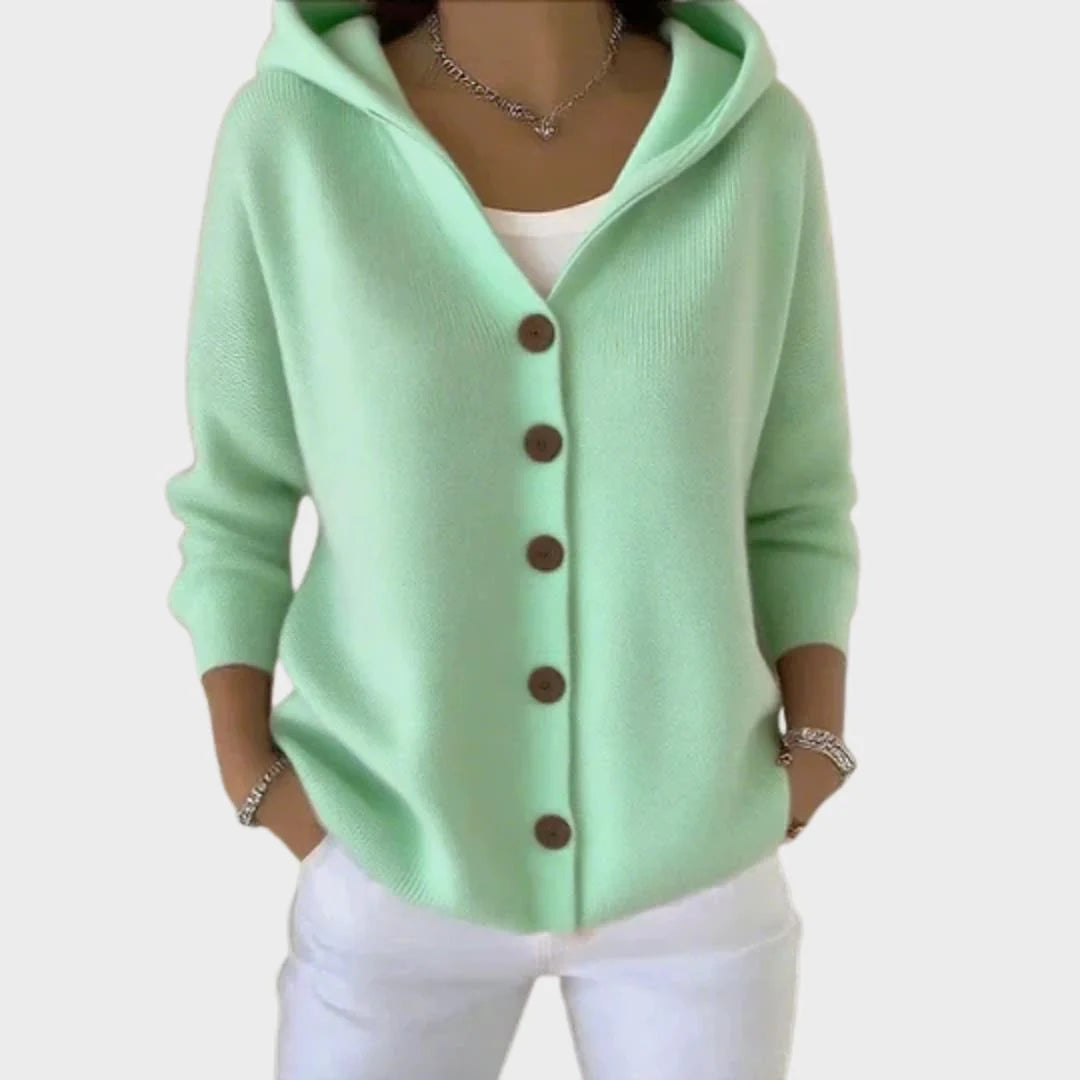 Women's hooded cardigan with button front