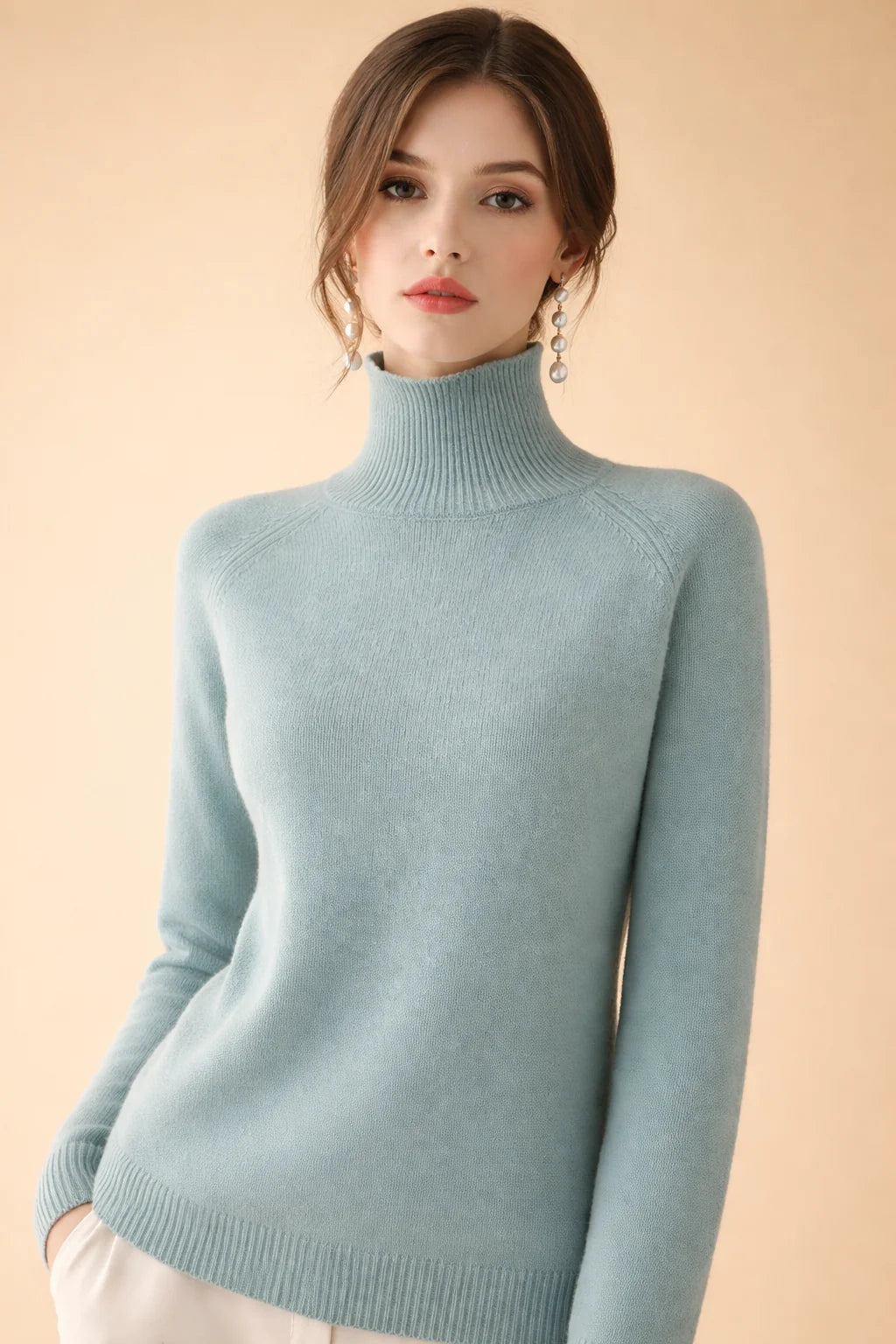 Women's sage fine knit turtleneck sweater
