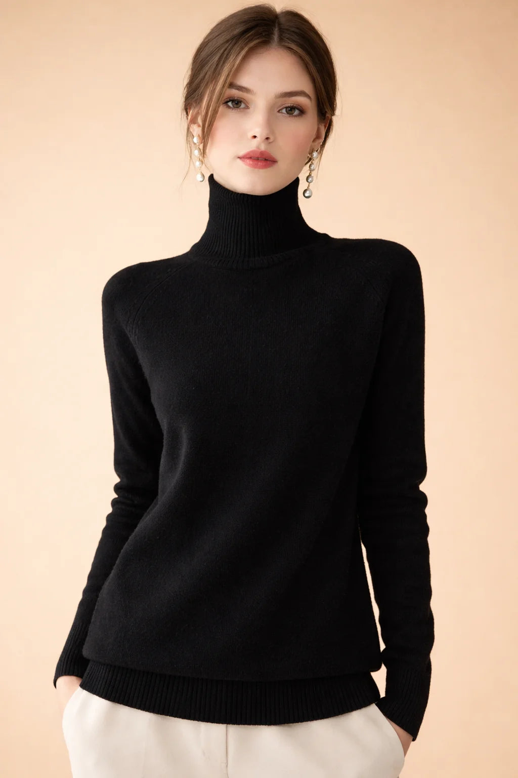 Women's black fine knit turtleneck sweater