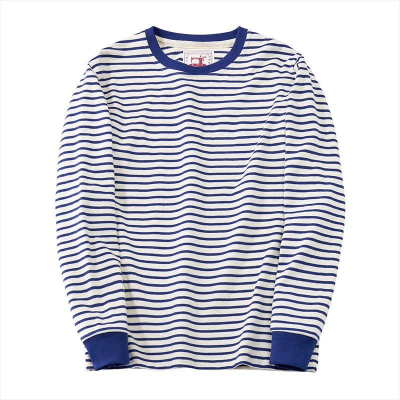 Navy blue striped long sleeve shirt