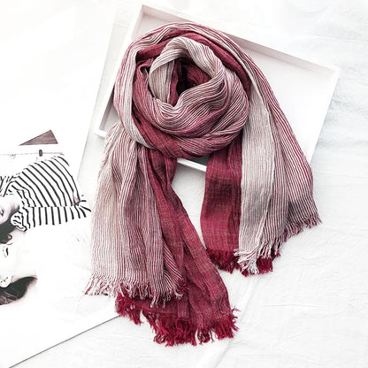 Red striped cotton linen scarf with lightweight weave