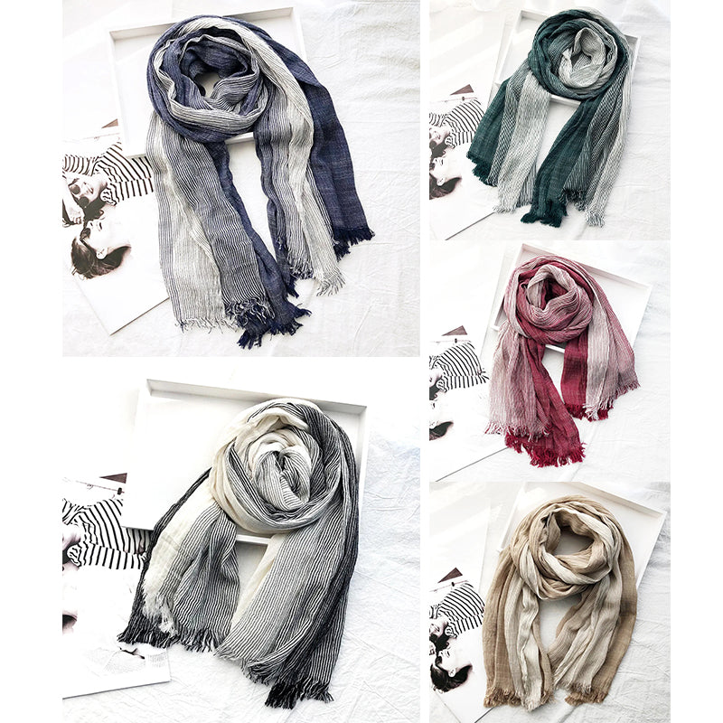 Striped cotton linen scarf with lightweight weave