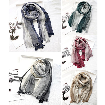 Striped cotton linen scarf with lightweight weave