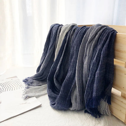 Striped cotton linen scarf with lightweight weave