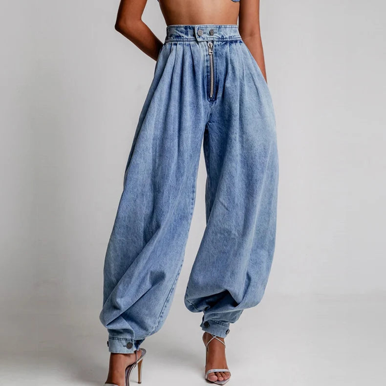 Women's blue high waisted balloon leg jeans