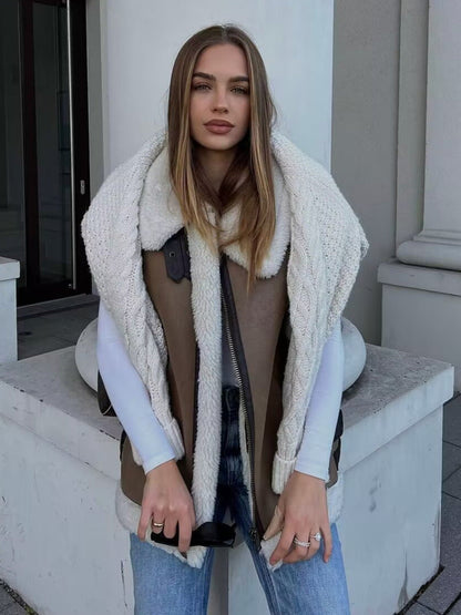 Relaxed Shearling Jacket with Statement Collar and Open Front – view 2