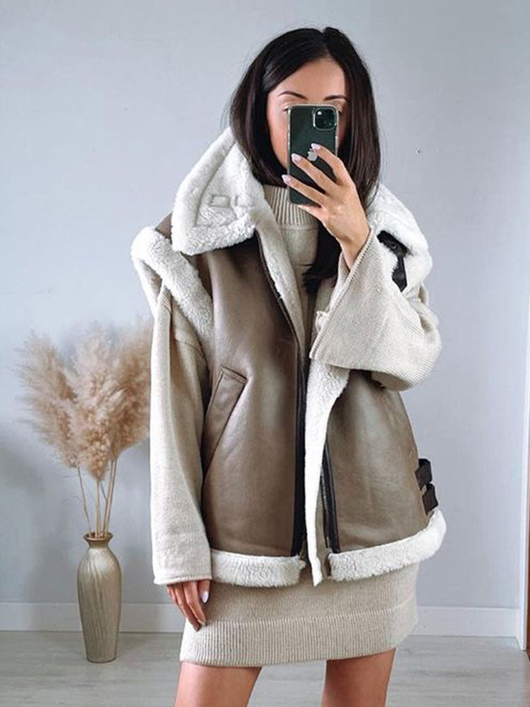 Relaxed Shearling Jacket with Statement Collar and Open Front – view 3