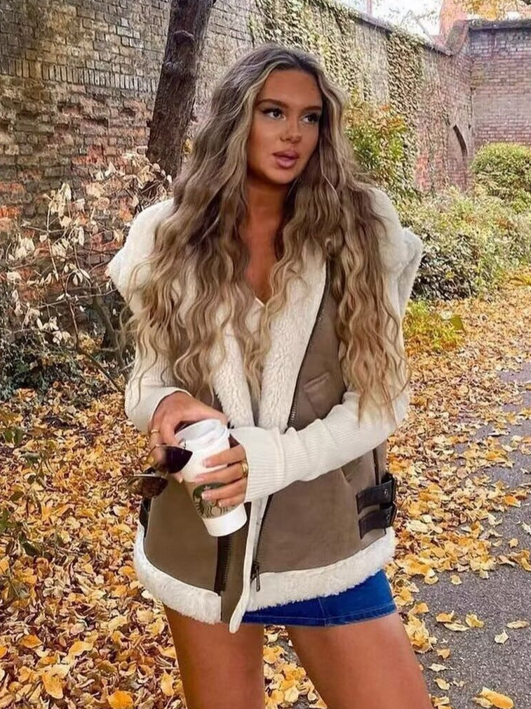 Relaxed Shearling Jacket with Statement Collar and Open Front – view 4