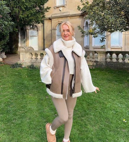 Relaxed Shearling Jacket with Statement Collar and Open Front – view 7